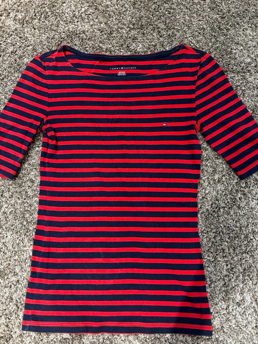 Tommy Hilfiger Red & Navy Stripe Boatneck Short-Sleeve Tee